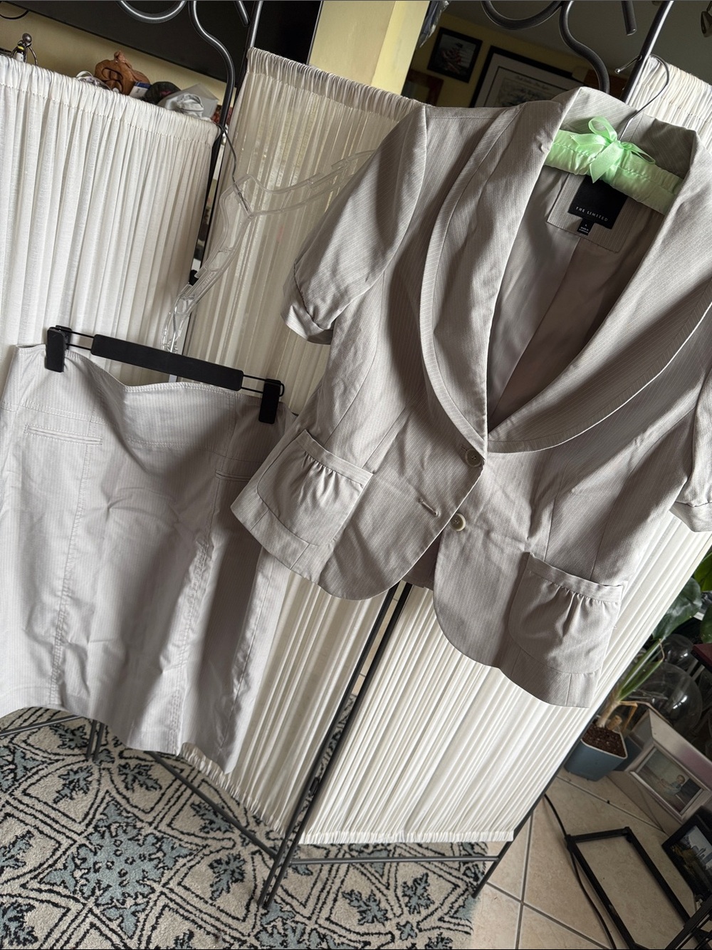 The Limited Light Beige Pinstripe Skirt Set - Jacket & Skirt sz 14 / L